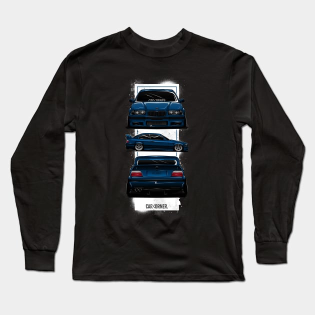 EDM - E36 M Full Black BG - CarCorner Long Sleeve T-Shirt by CarCorner - Automotive Artwork